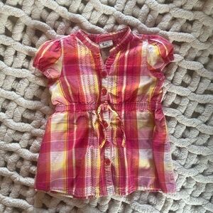 Arizona Jean Company Pink and Yellow Plaid Kids Button Down Shirt